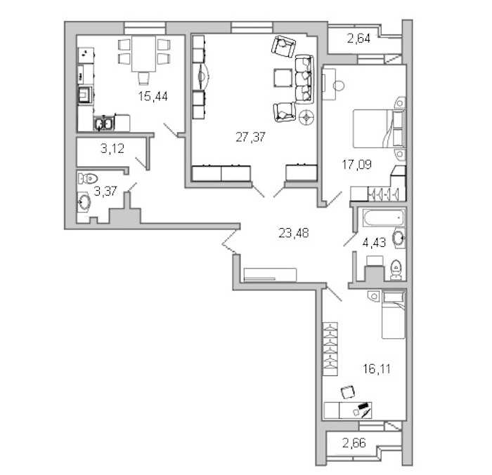 Трехкомнатная квартира в Л1: площадь 112.7 м2 , этаж: 10 – купить в Санкт-Петербурге